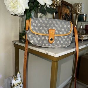 Dooney & Bourke Tan and Gray Monogram Crossbody Bag